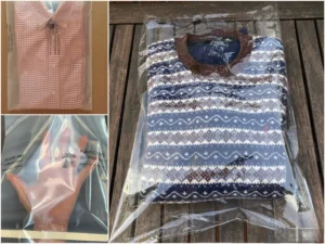 Muestra Polybag compostable sector textil embolsado ropa