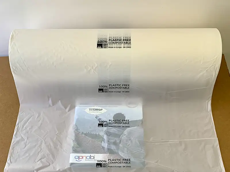 Lámina compostable de una sola capa con acabado traslúcido